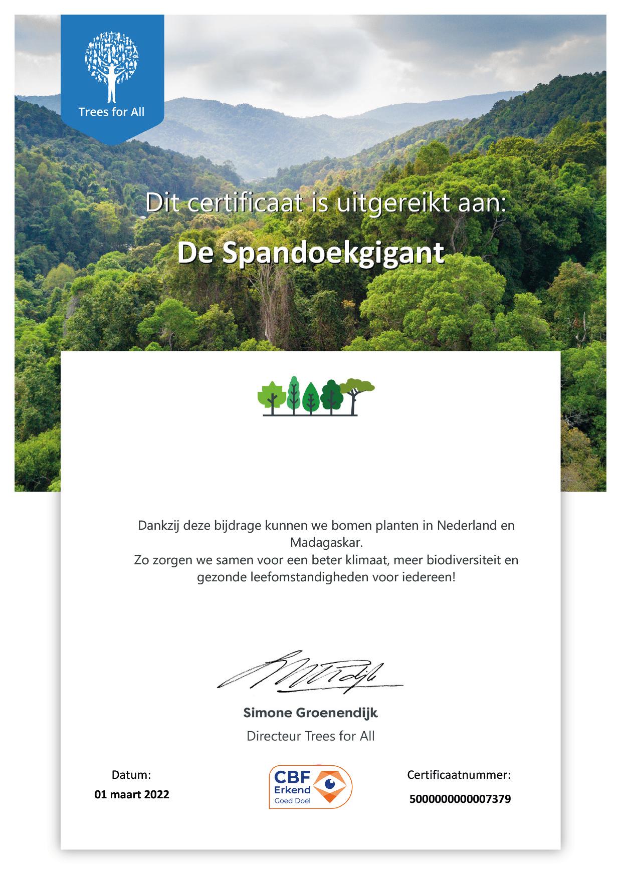 Certificate van Trees for all.