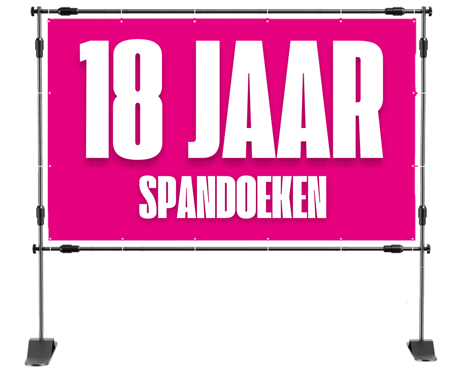 Spandoek 18 jaar met foto van meisje op het strand, tekst 'Sophie 18 jaar', tropisch ontwerp met vliegtuig, wereldbol en camera