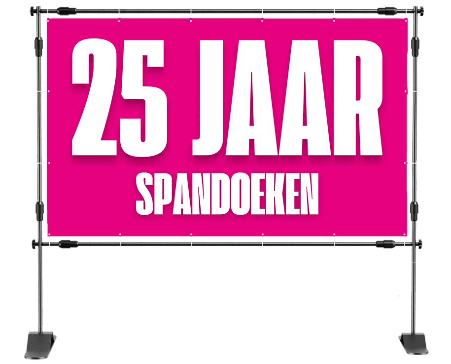 Voetbal spandoek 25 jaar met tekst ‘de jeugdigheid duurt geen eeuwen’, grasachtergrond en bierglazen