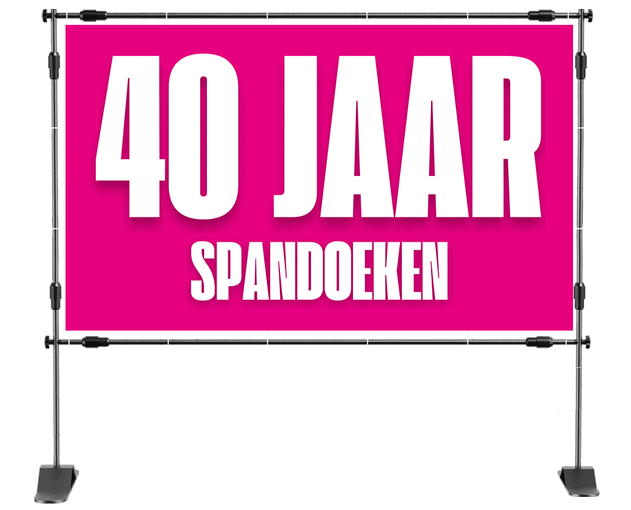 Minimalistisch spandoek 40 jaar met verkeersbord en witte bakstenen achtergrond