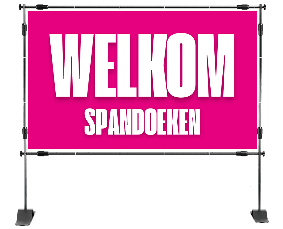 Spandoek welkom thuis – Een warm onthaal met de Amerikaanse vlag op de achtergrond en de tekst ‘Welkom Thuis!’ groot in beeld.