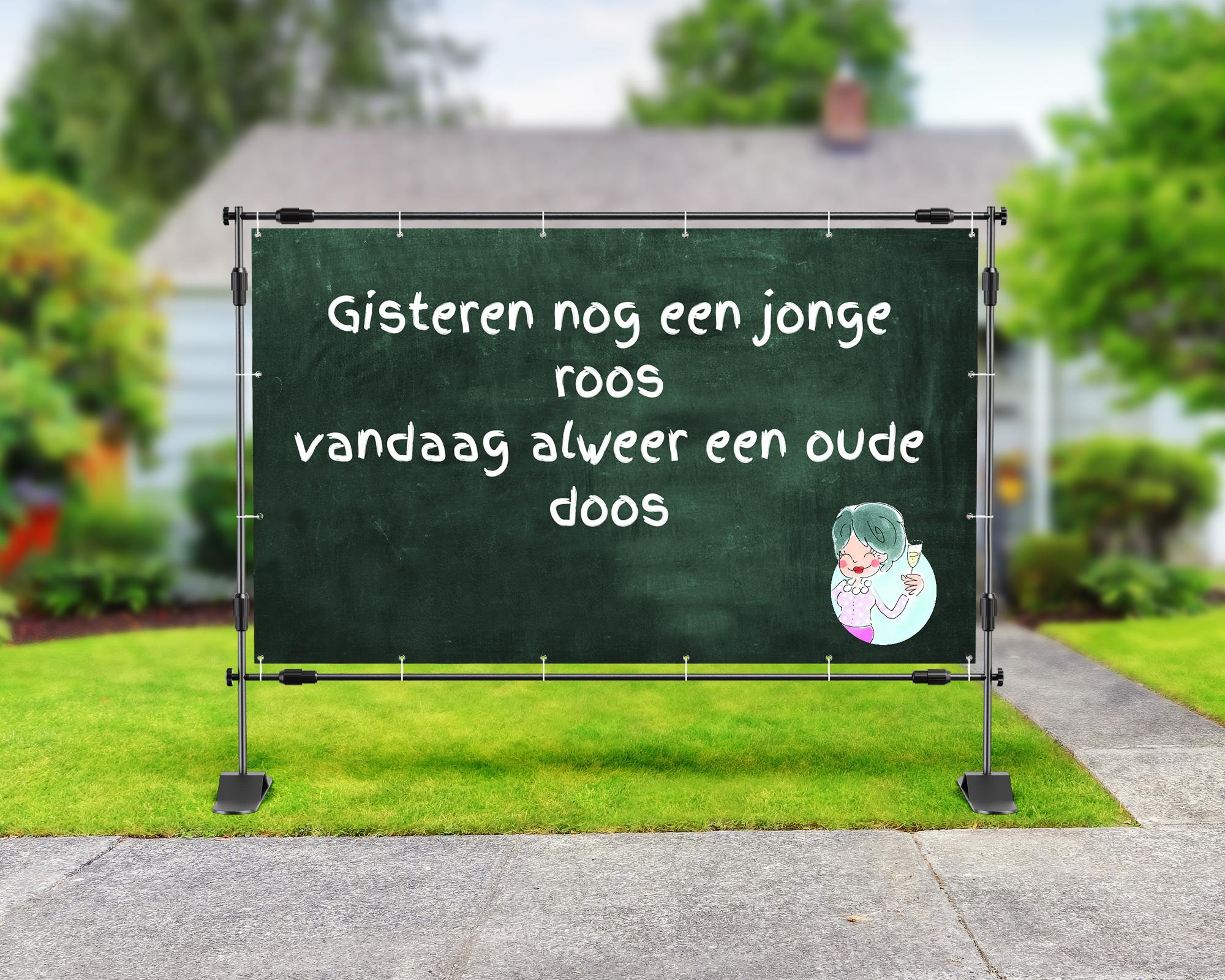 70 jaar spandoek met tekst jonge roos