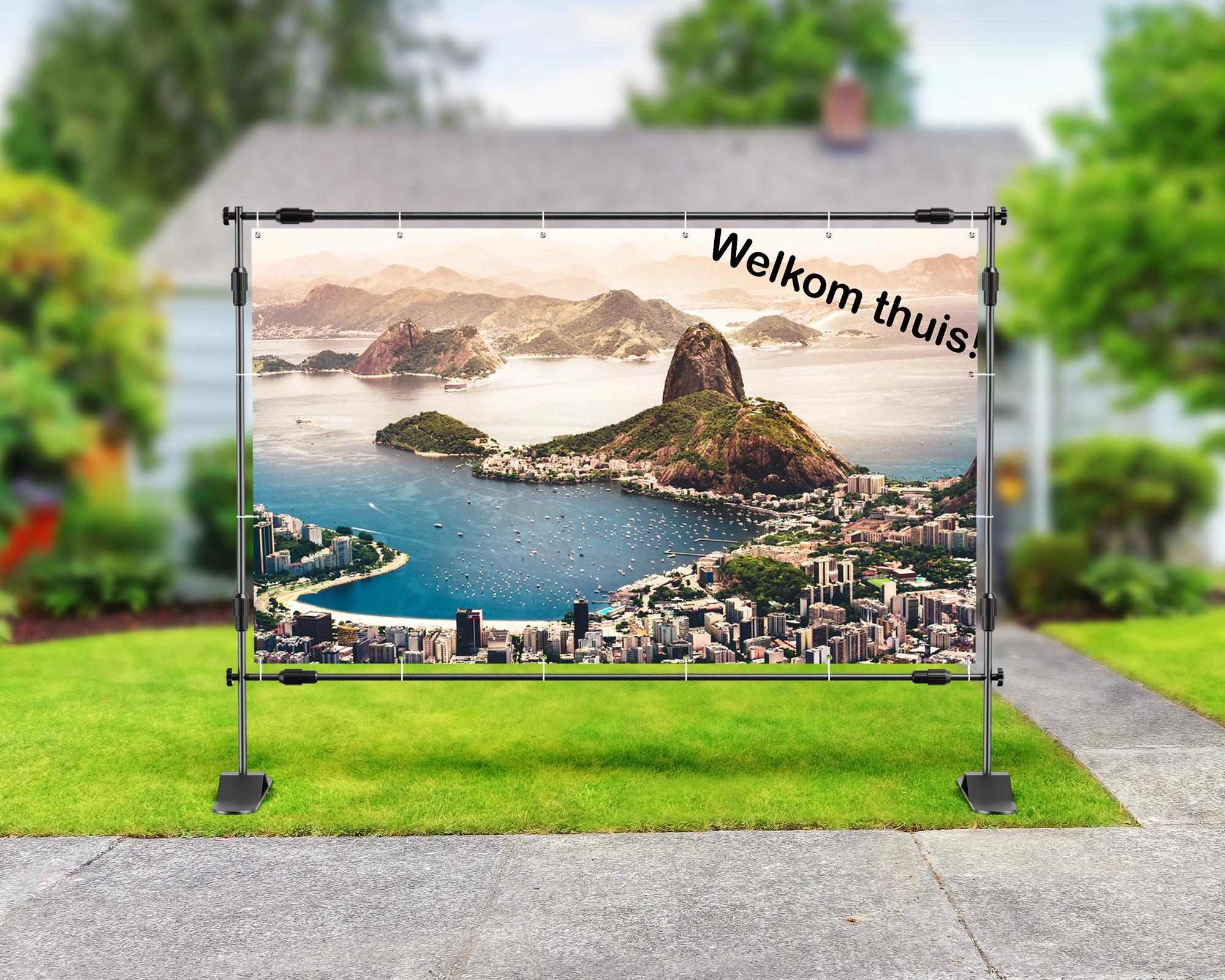 Spandoek welkom thuis – Uitzicht op Rio de Janeiro met de tekst ‘Welkom thuis.’
