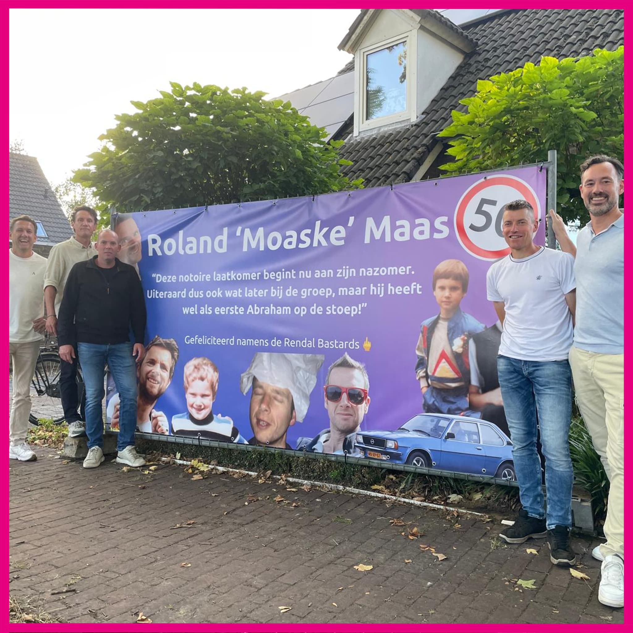 Abraham spandoek met vriendengroep in Lierop