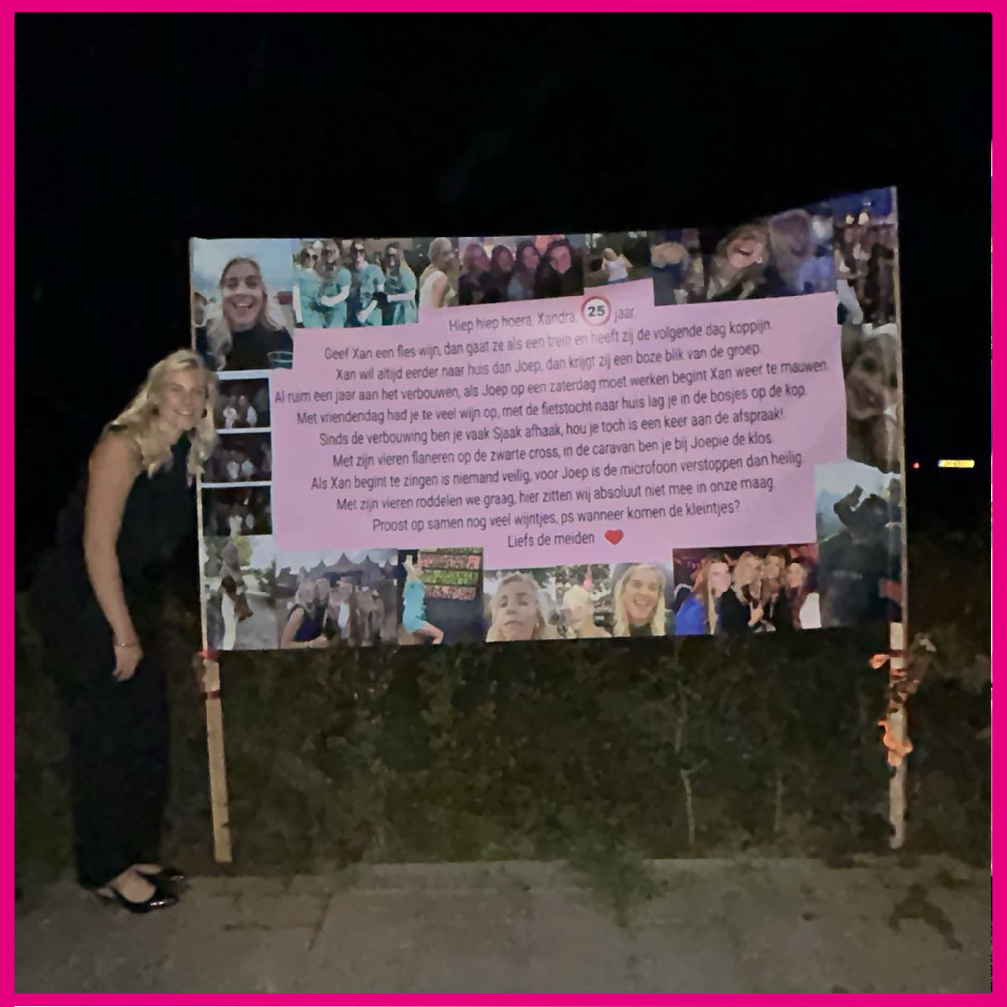 Verjaardag 25 jaar spandoek op een frame gemaakt in Beek