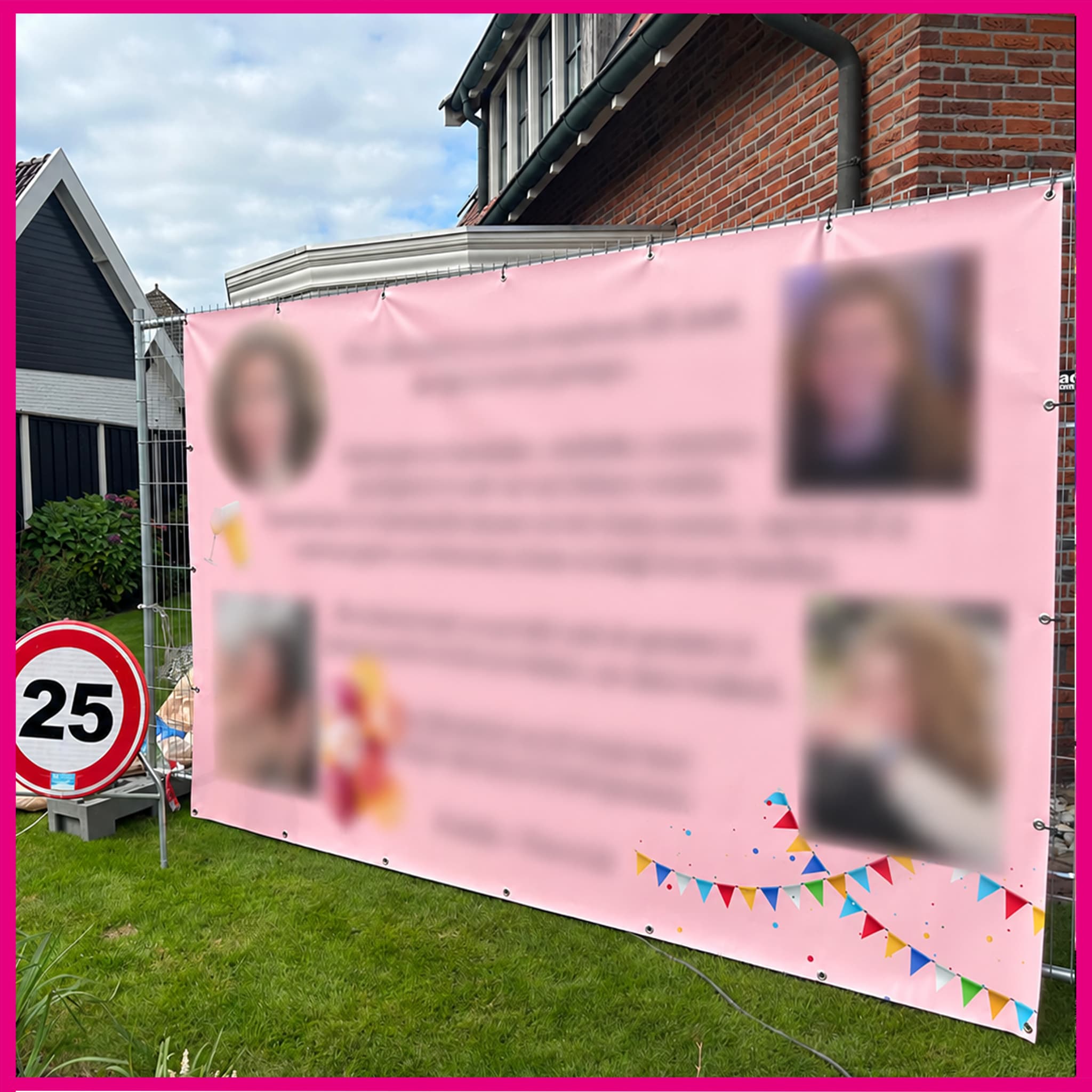 Spandoek 25 jaar in versierde tuin in Geesteren