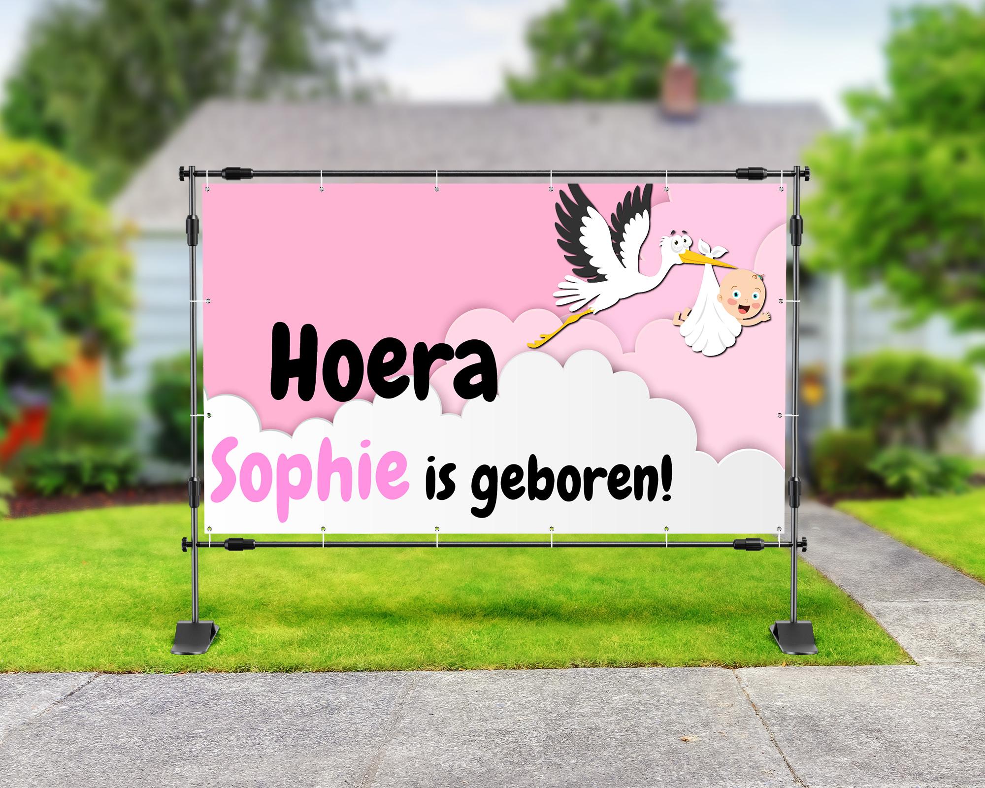 Spandoek geboorte 'Hoera Sophie is geboren'